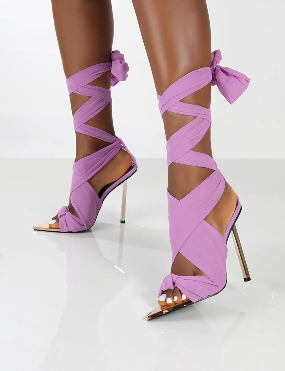 Huni Lilac Ribbon Tie Up Gold Stiletto Heels sold by Public Desire product image thumbnail 3