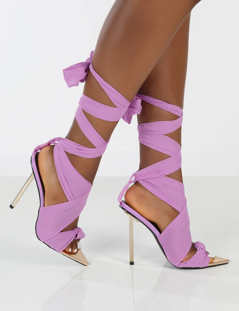 Huni Lilac Ribbon Tie Up Gold Stiletto Heels sold by Public Desire product image thumbnail 4
