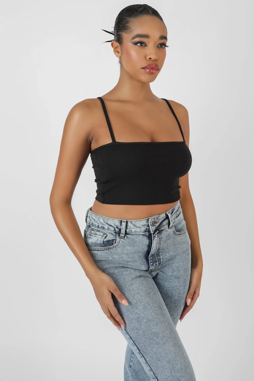 Square Neck Ribbed Cropped Top Black sold by Public Desire product image thumbnail 4