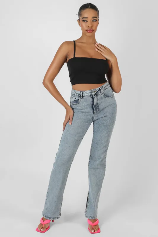 Square Neck Ribbed Cropped Top Black sold by Public Desire