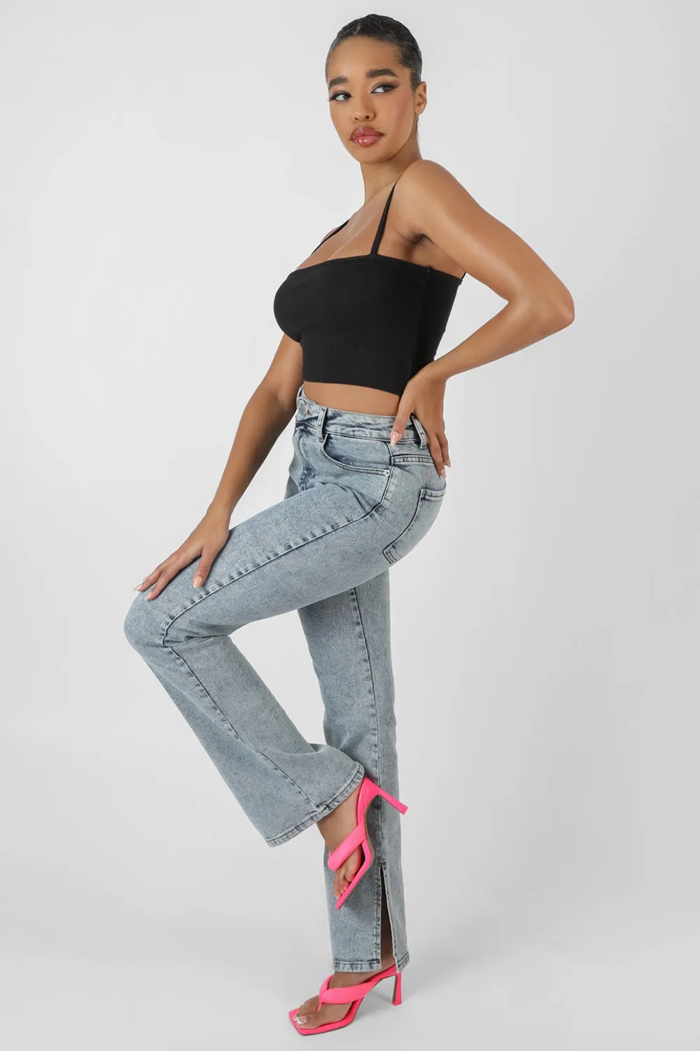 Square Neck Ribbed Cropped Top Black sold by Public Desire product image thumbnail 2