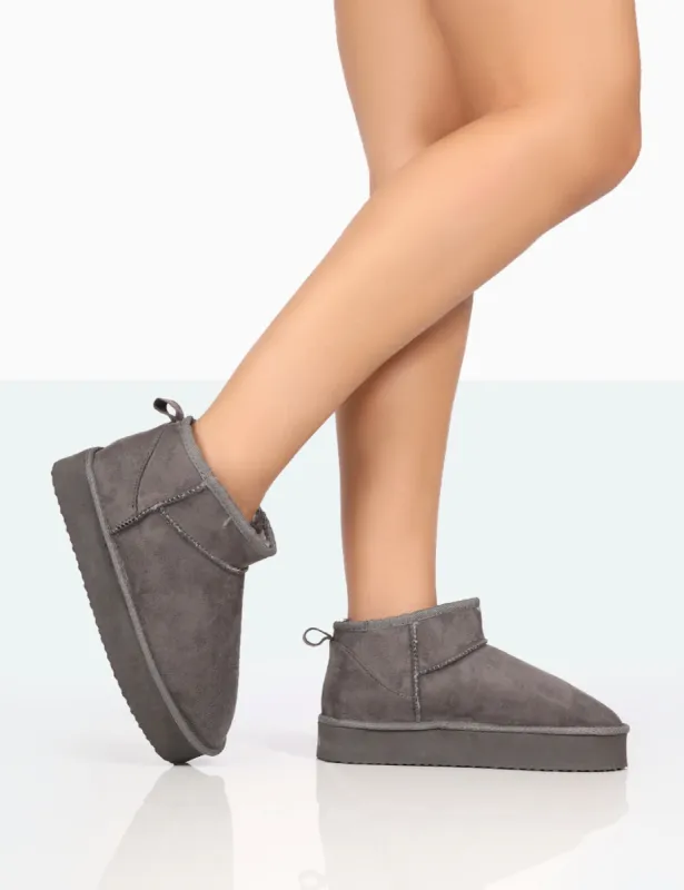 Shorty Grey Faux Suede Ultra Mini Chunky Ankle Boots sold by Public Desire
