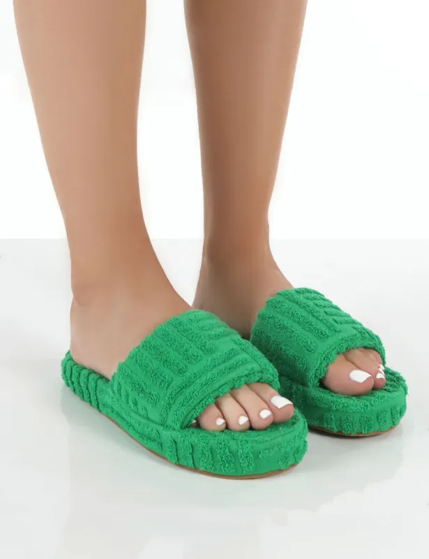 Juicy Green Terry Towelling Slider Slippers sold by Public Desire