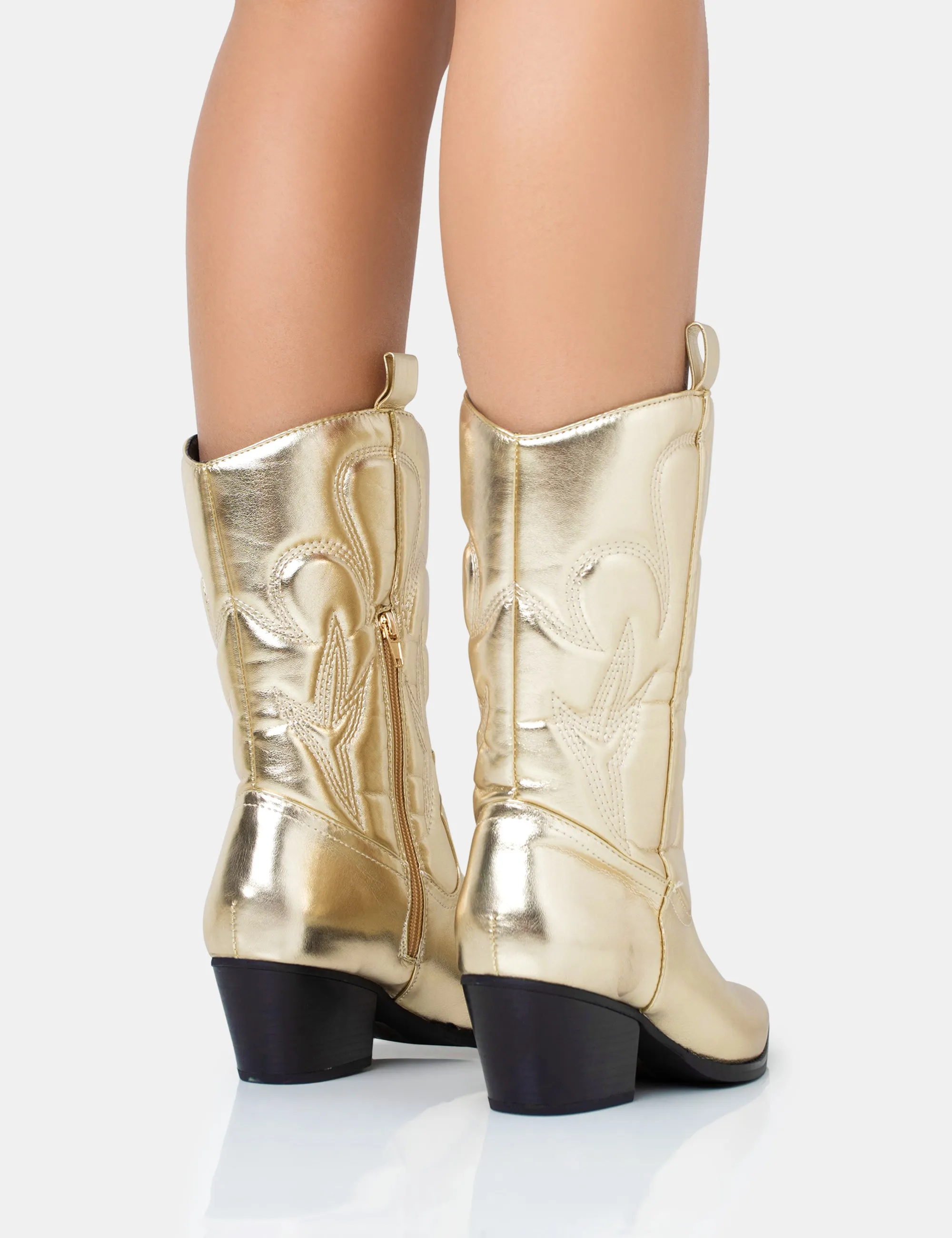 Calabasas Gold Western Embroidered Knee High Pointed Toe Cowboy Boots sold by Public Desire product image thumbnail 5