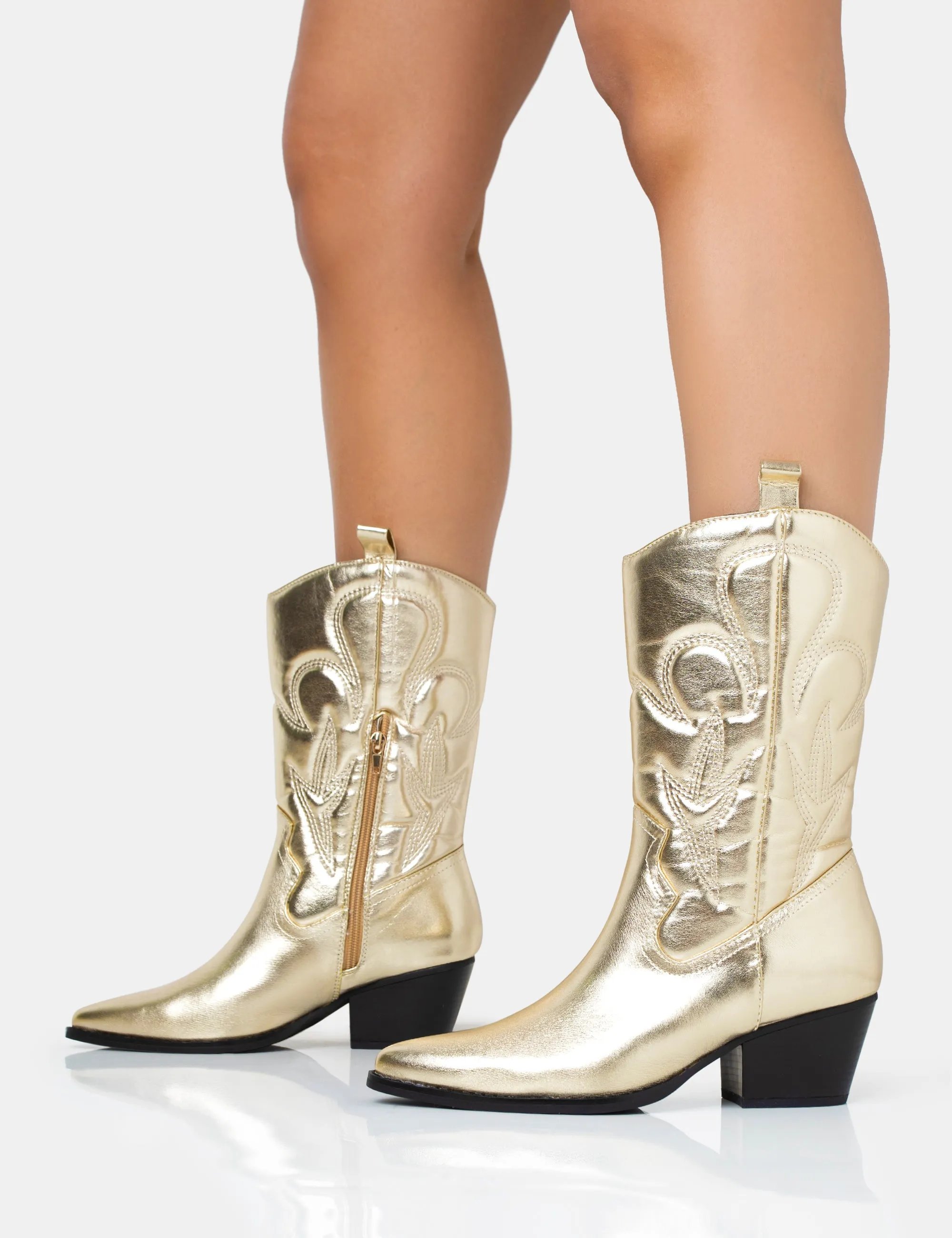 Calabasas Gold Western Embroidered Knee High Pointed Toe Cowboy Boots sold by Public Desire product image thumbnail 4