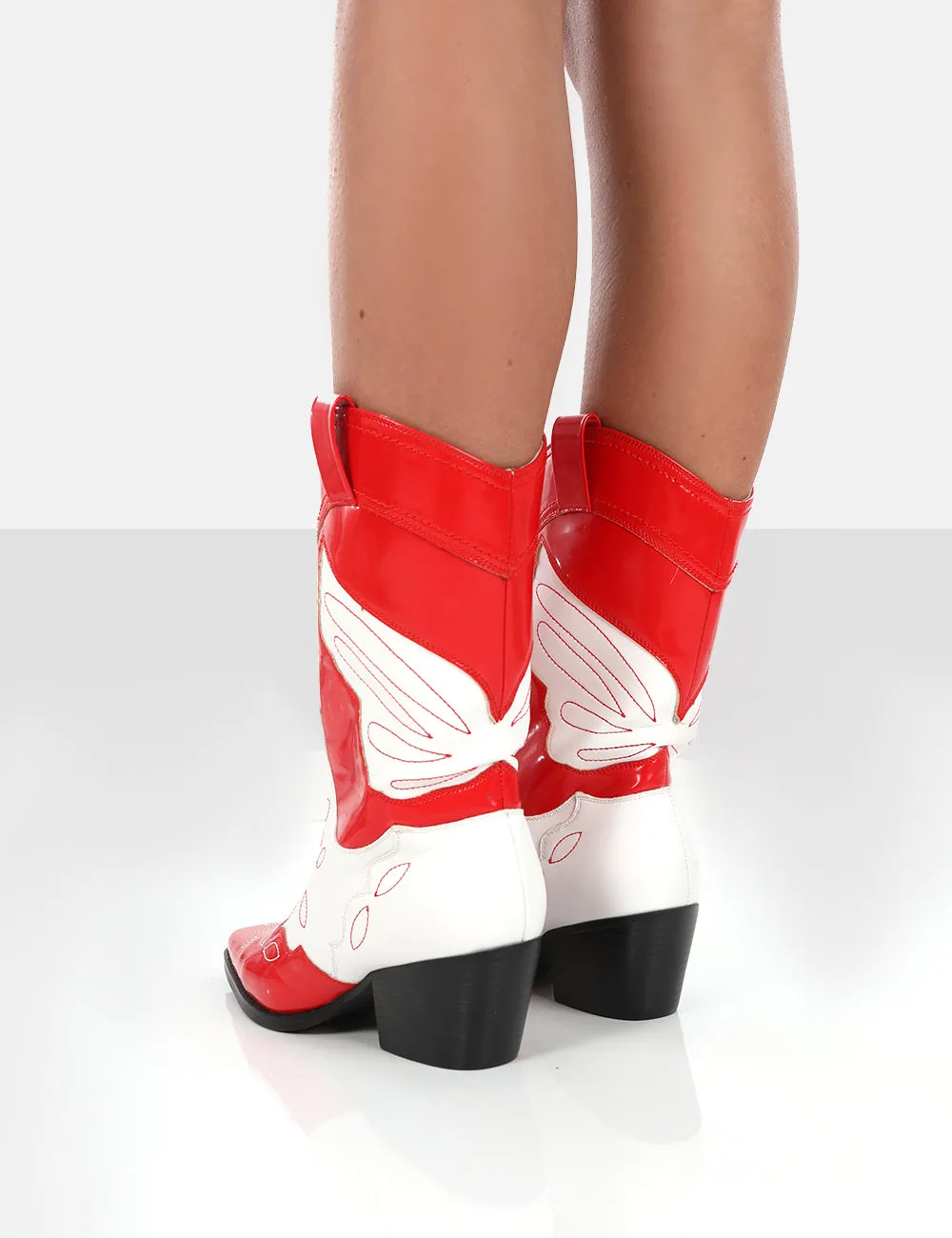 Howdy Red Patent Pointed Toe Western Cowboy Block Ankle Boots sold by Public Desire product image thumbnail 2