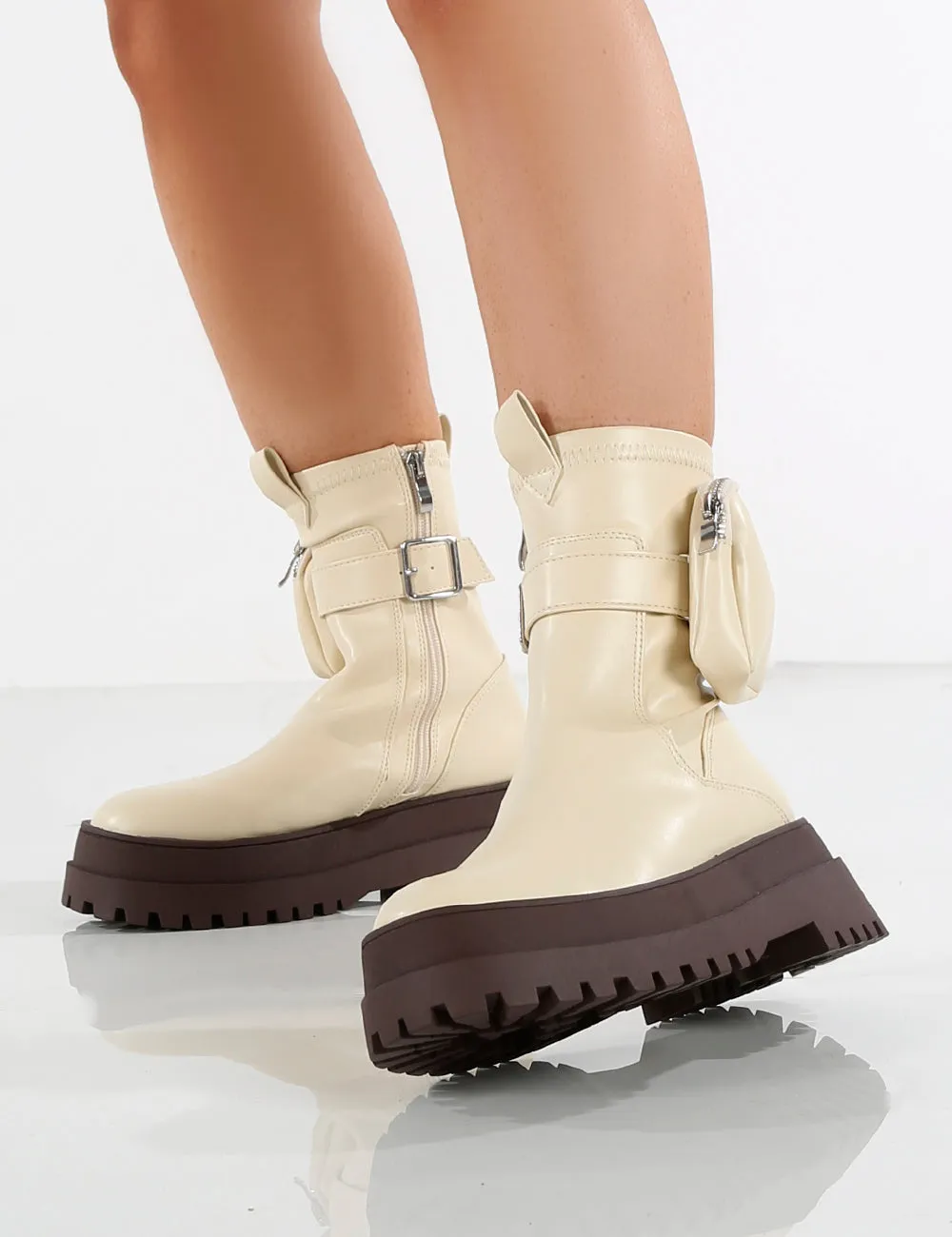 Amber x Public Desire Thought Ecru PU Chocolate Chunky Sole Ankle Boot sold by Public Desire product image thumbnail 3