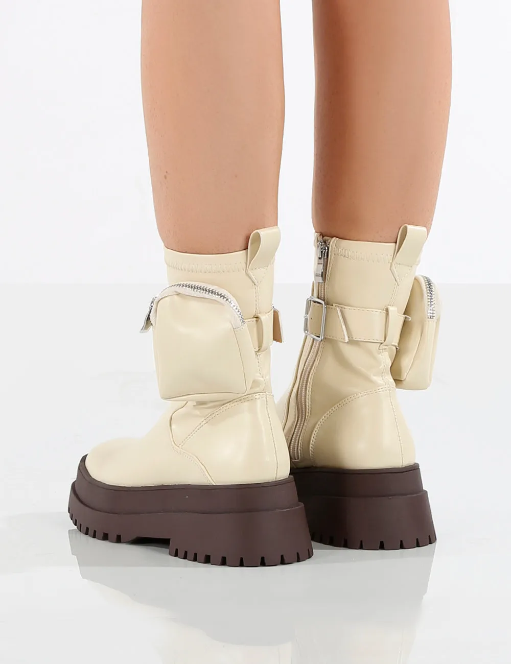 Amber x Public Desire Thought Ecru PU Chocolate Chunky Sole Ankle Boot sold by Public Desire product image thumbnail 2