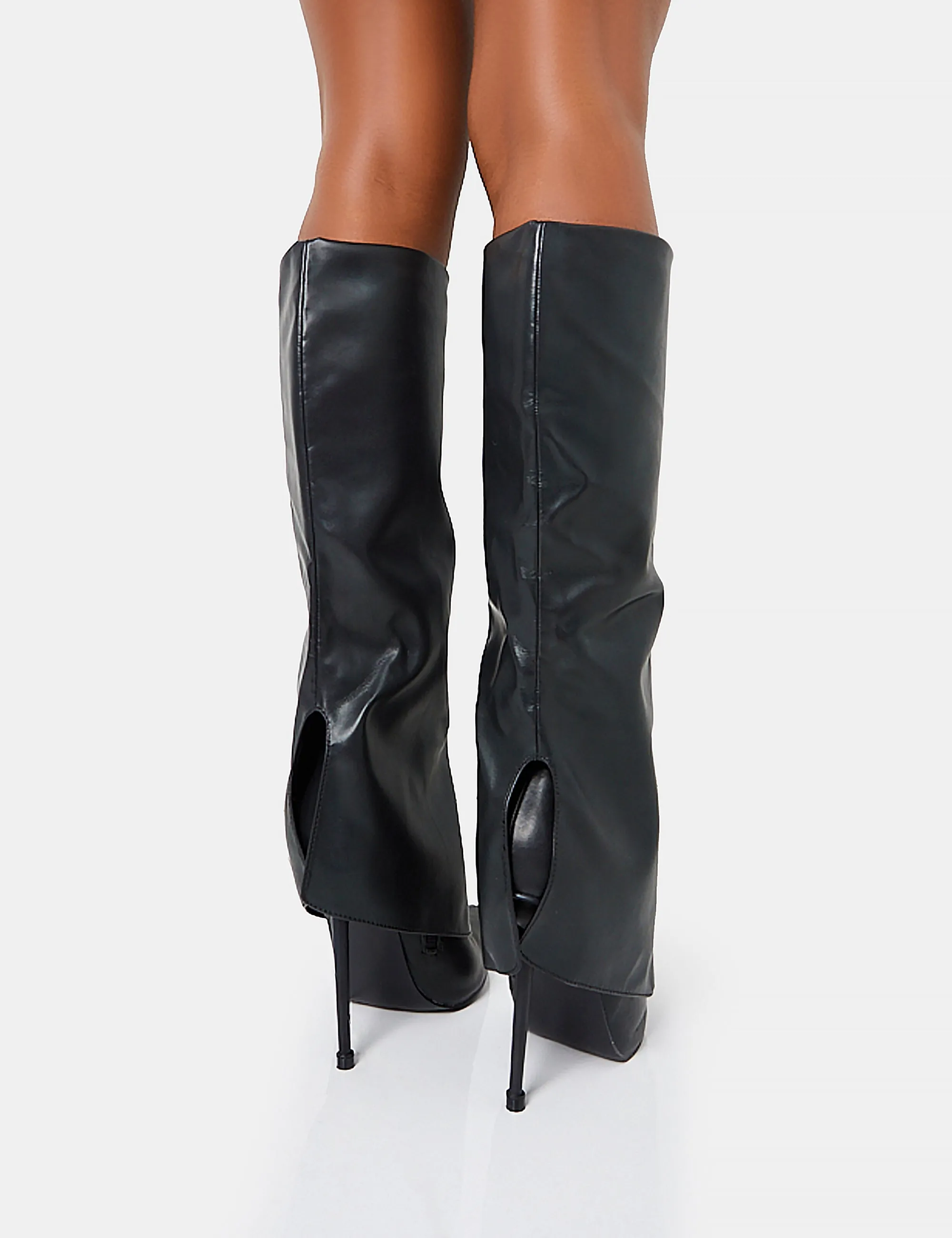 All Yours Black Pu Fold Over Pointed Toe Stiletto Knee High Boots sold by Public Desire product image thumbnail 4