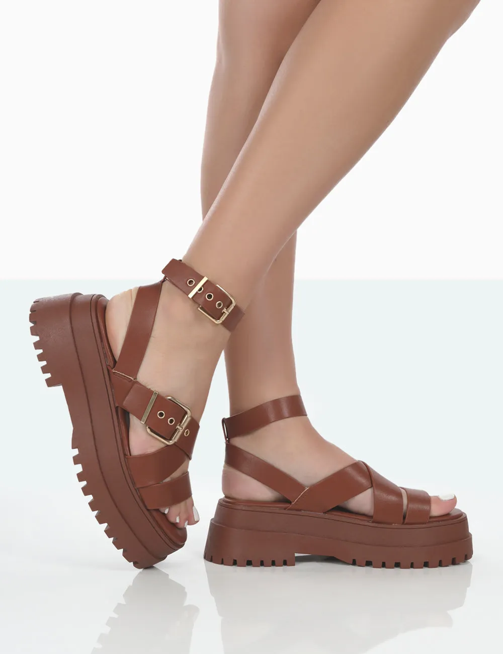 Follow Tan PU Chunky Buckle Sandals sold by Public Desire product image thumbnail 3