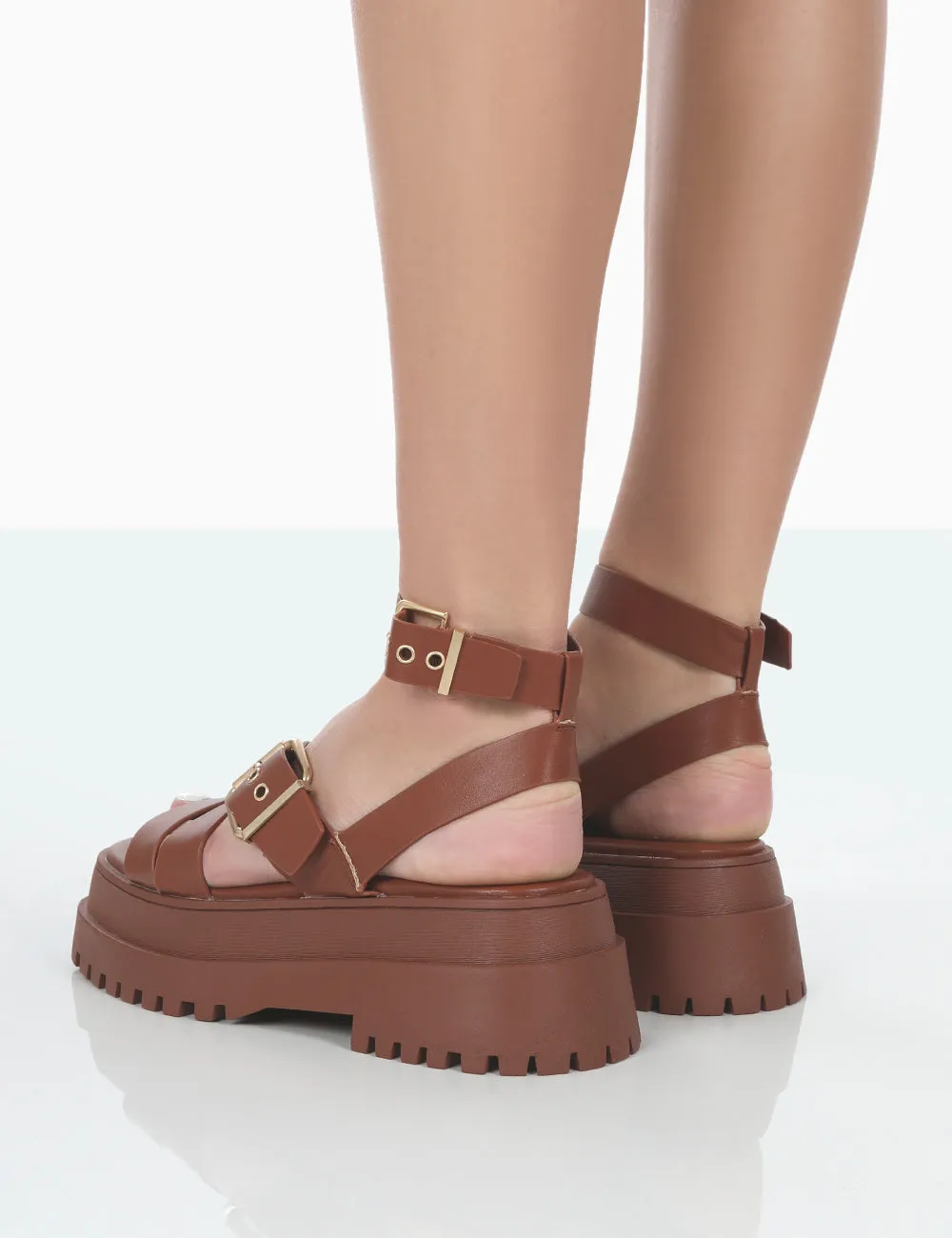Follow Tan PU Chunky Buckle Sandals sold by Public Desire product image thumbnail 4