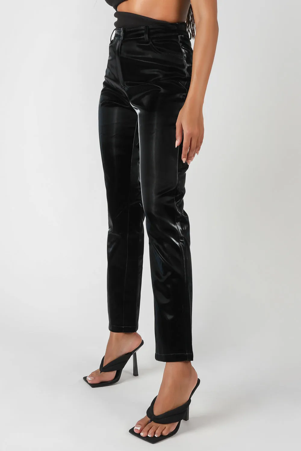 High Shine Vinyl Straight Leg Trousers Black sold by Public Desire product image thumbnail 4