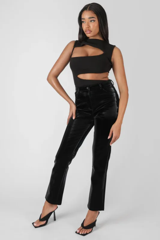 High Shine Vinyl Straight Leg Trousers Black sold by Public Desire