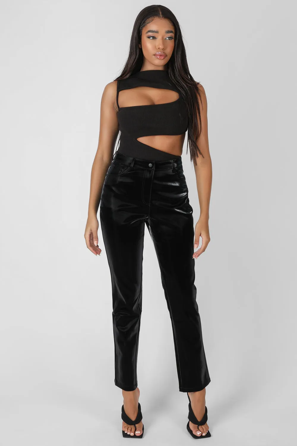 High Shine Vinyl Straight Leg Trousers Black sold by Public Desire product image thumbnail 2