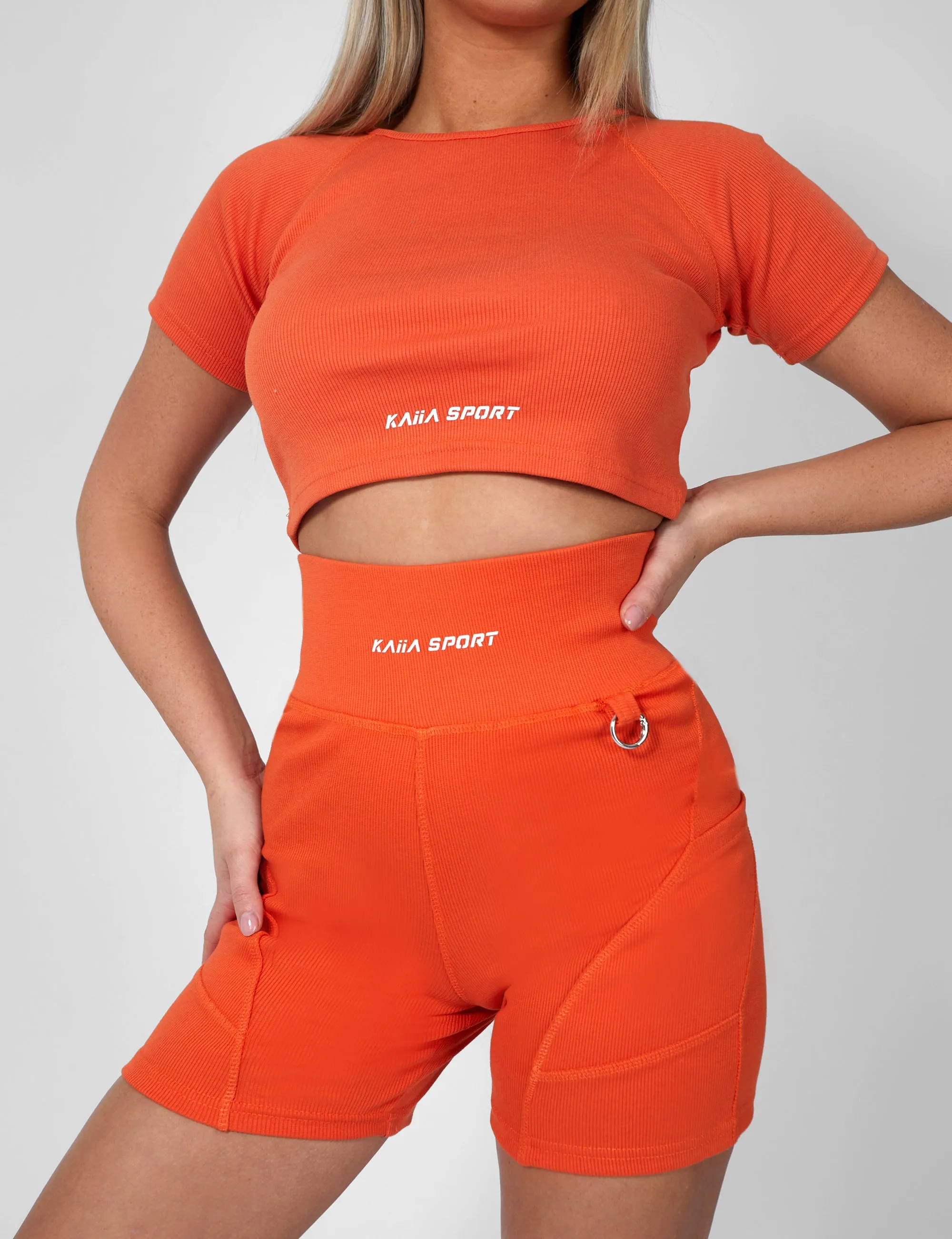 Ribbed Cropped Kaiia Sport T-Shirt Sunset Orange sold by Public Desire product image thumbnail 3