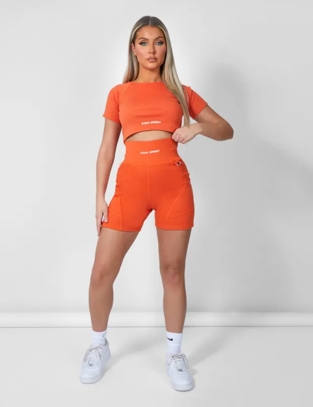 Ribbed Cropped Kaiia Sport T-Shirt Sunset Orange sold by Public Desire