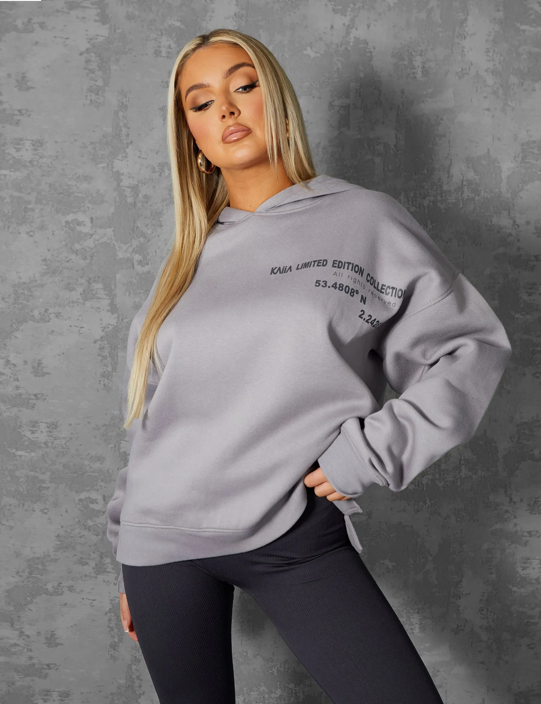 OVERSIZED TEXT DETAIL HOODIE GREY sold by Public Desire