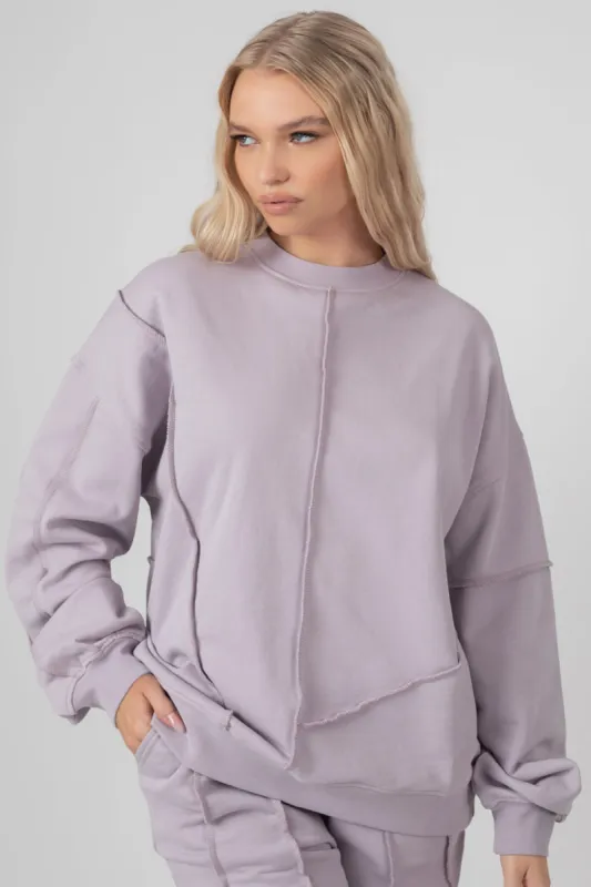 Oversized Exposed Seam Detail Sweatshirt Lilac sold by Public Desire