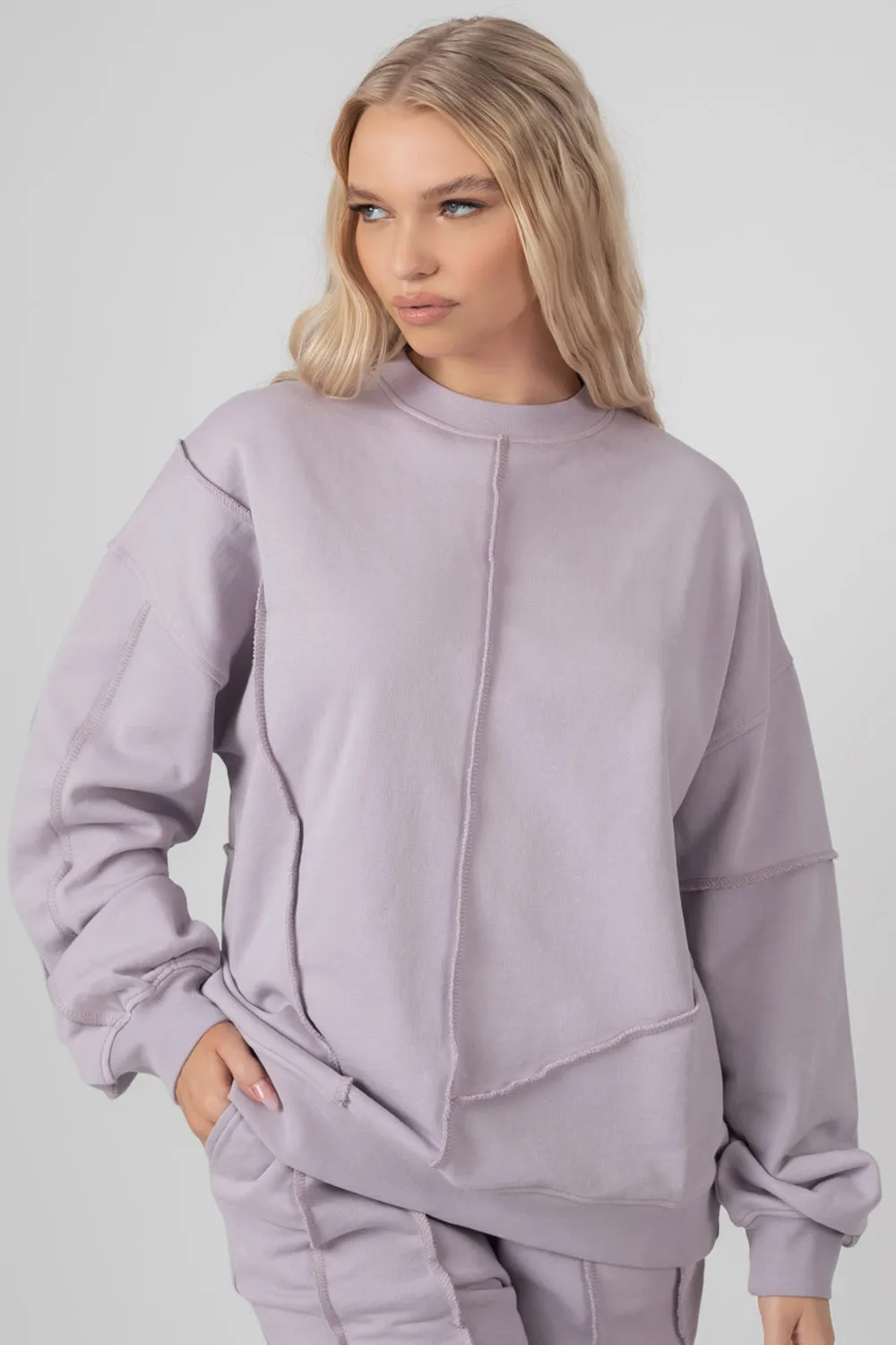 Oversized Exposed Seam Detail Sweatshirt Lilac sold by Public Desire