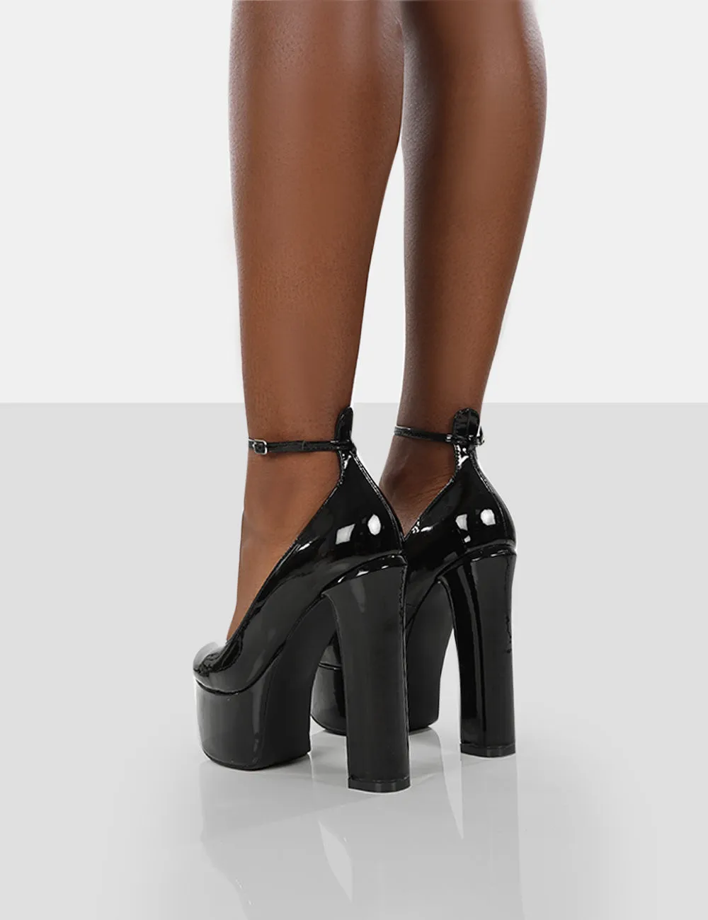 Donatella Black Patent Ankle Strap Block Heel Platform Court Shoes sold by Public Desire product image thumbnail 2