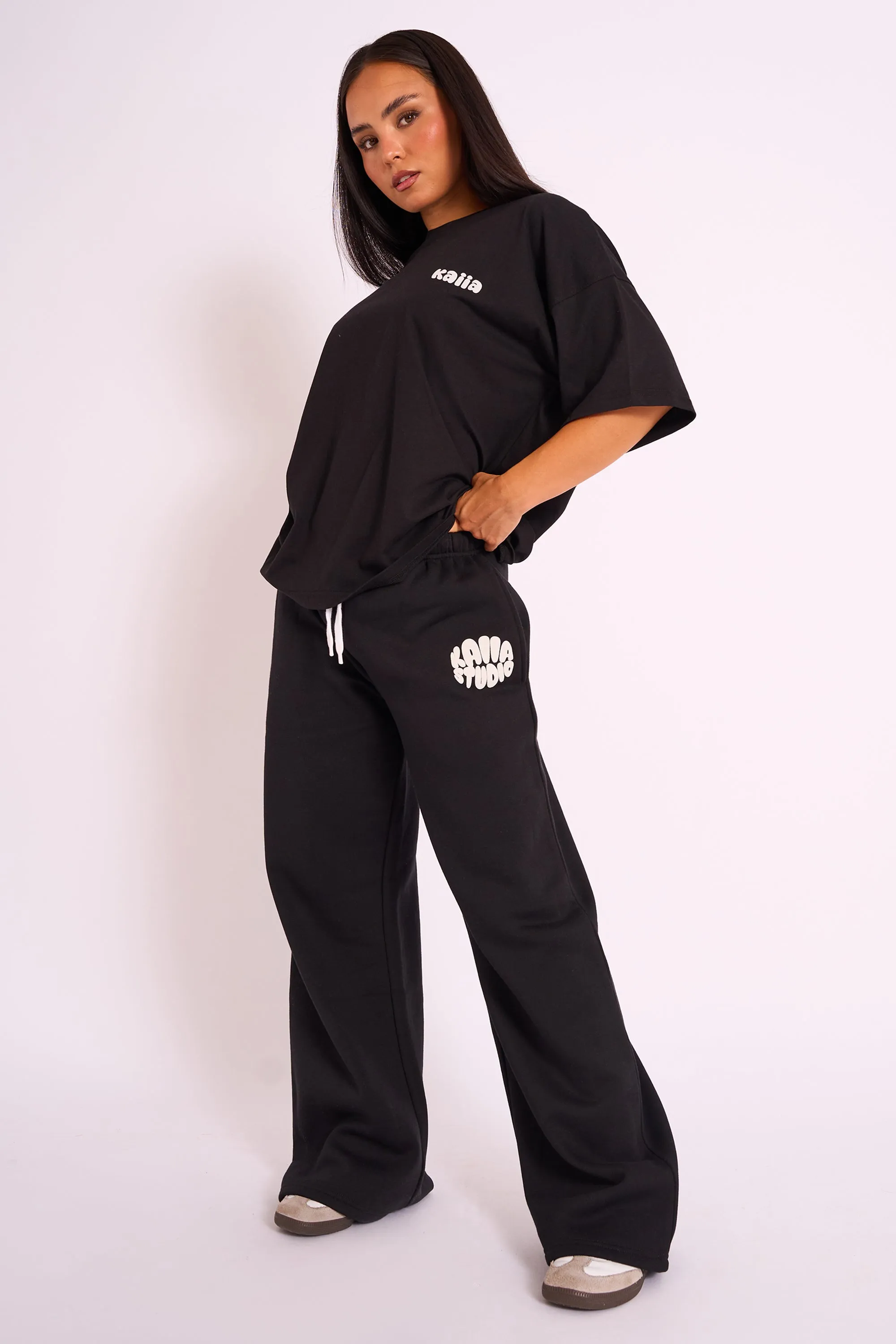 Kaiia Studio Bubble Logo Wide Leg Jogger Black sold by Public Desire