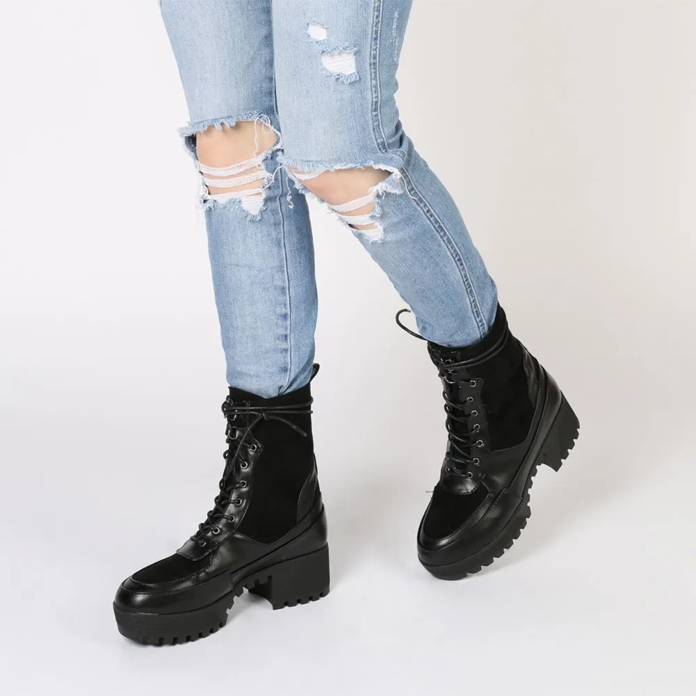 Khloe Chunky Sole Lace Up Ankle Boot in Black sold by Public Desire product image thumbnail 4