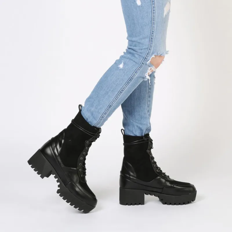 Khloe Chunky Sole Lace Up Ankle Boot in Black sold by Public Desire
