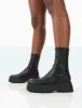 Rusty Black Pu Chunky Sole Platform Sock Ankle Boots sold by Public Desire