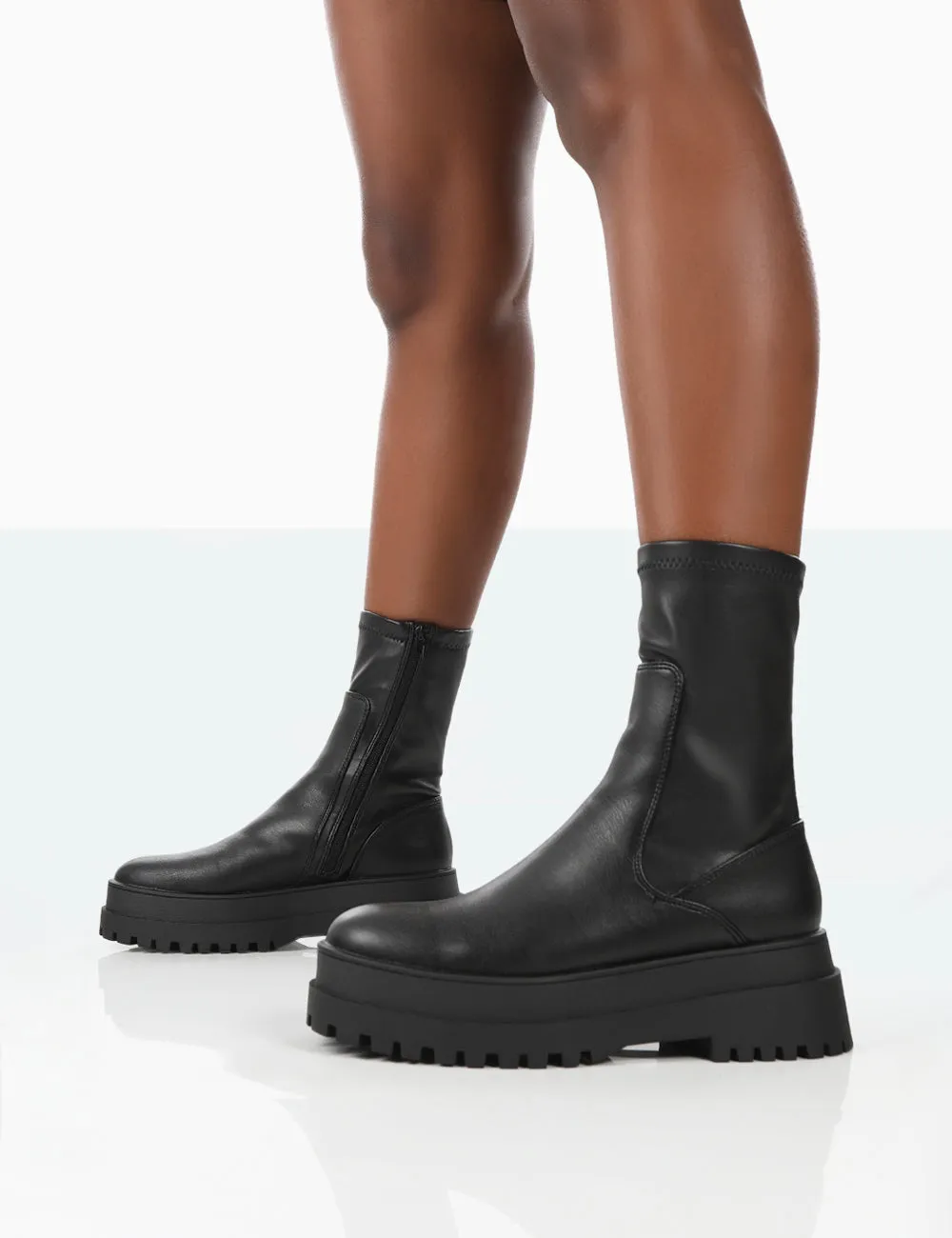 Rusty Black Pu Chunky Sole Platform Sock Ankle Boots sold by Public Desire product image thumbnail 4