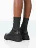 Rusty Black Pu Chunky Sole Platform Sock Ankle Boots sold by Public Desire