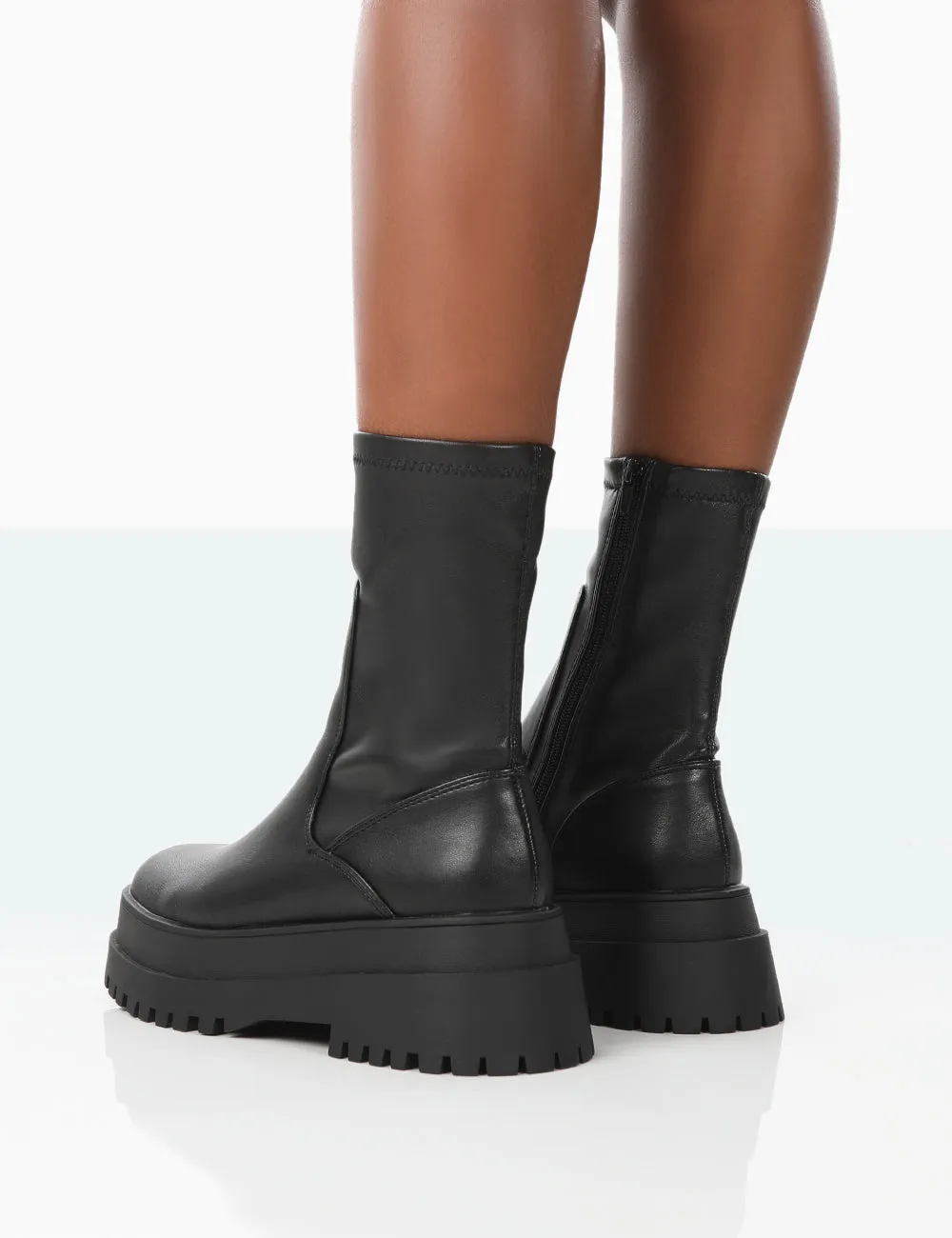 Rusty Black Pu Chunky Sole Platform Sock Ankle Boots sold by Public Desire product image thumbnail 3