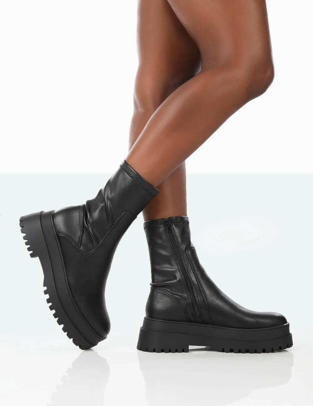 Rusty Black Pu Chunky Sole Platform Sock Ankle Boots sold by Public Desire product image thumbnail 2