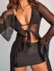 Mesh Tie Front Frill Maxi Cover Up Black sold by Public Desire