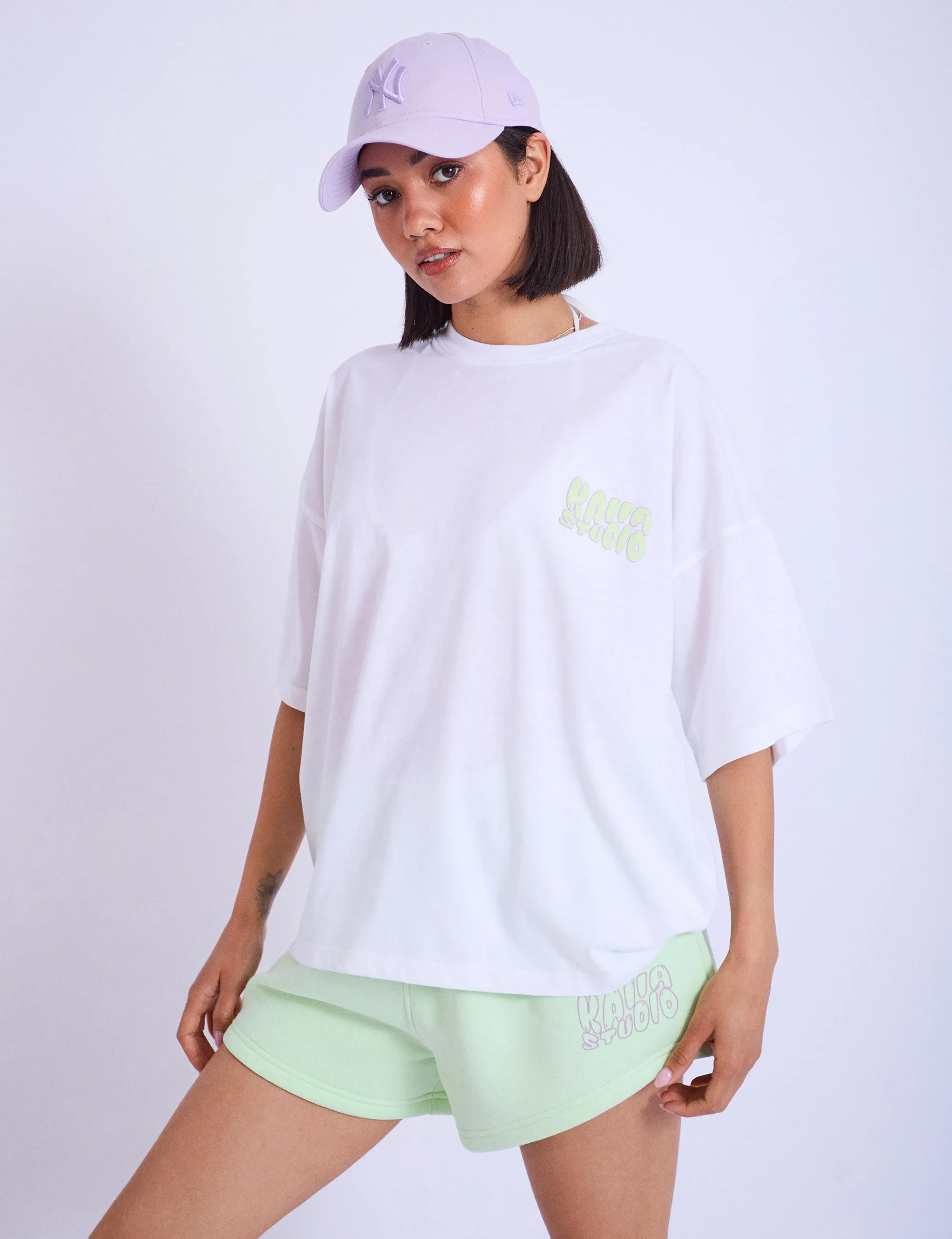 Kaiia Studio Bubble Logo Oversized T-shirt White & Lime sold by Public Desire