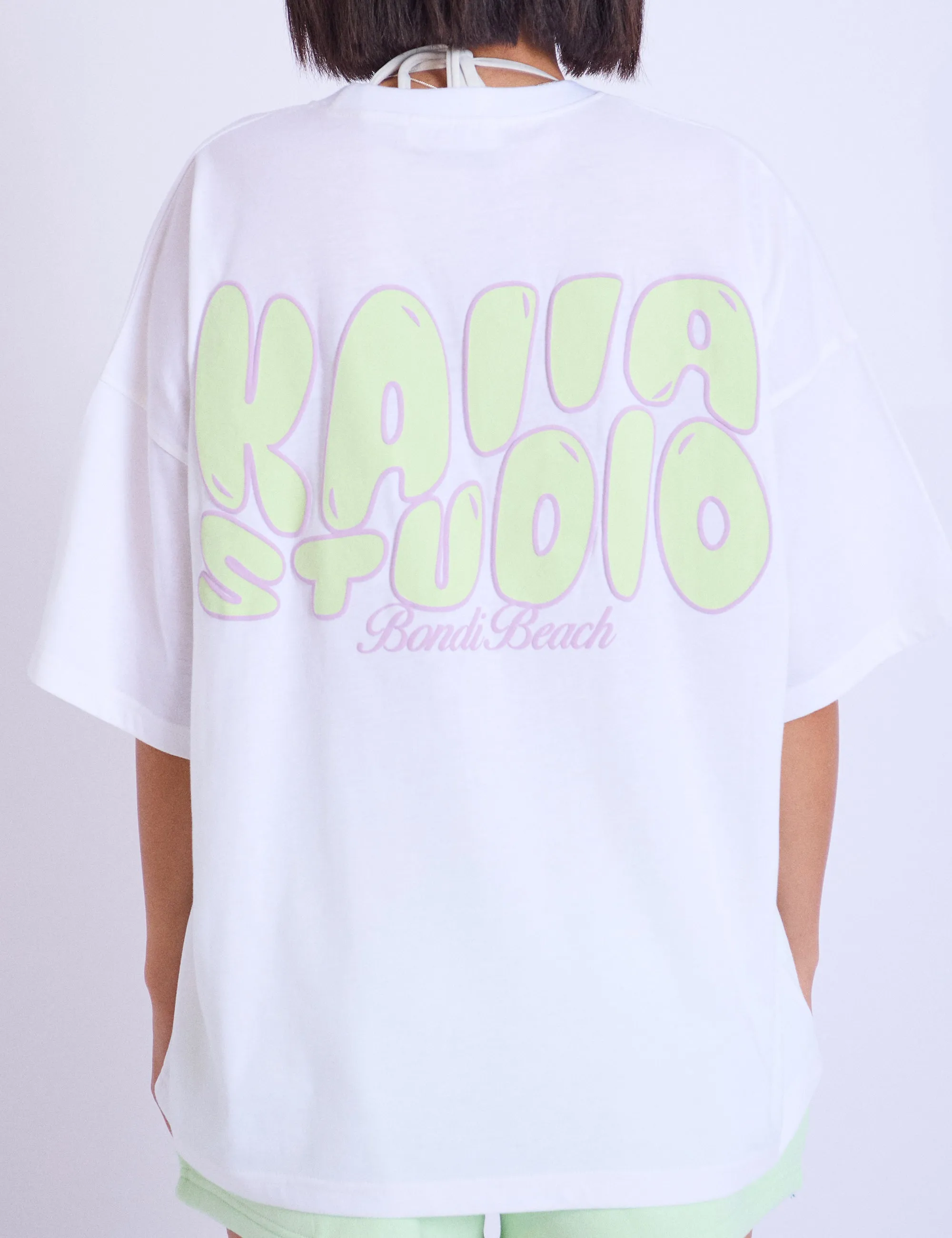 Kaiia Studio Bubble Logo Oversized T-shirt White & Lime sold by Public Desire product image thumbnail 4