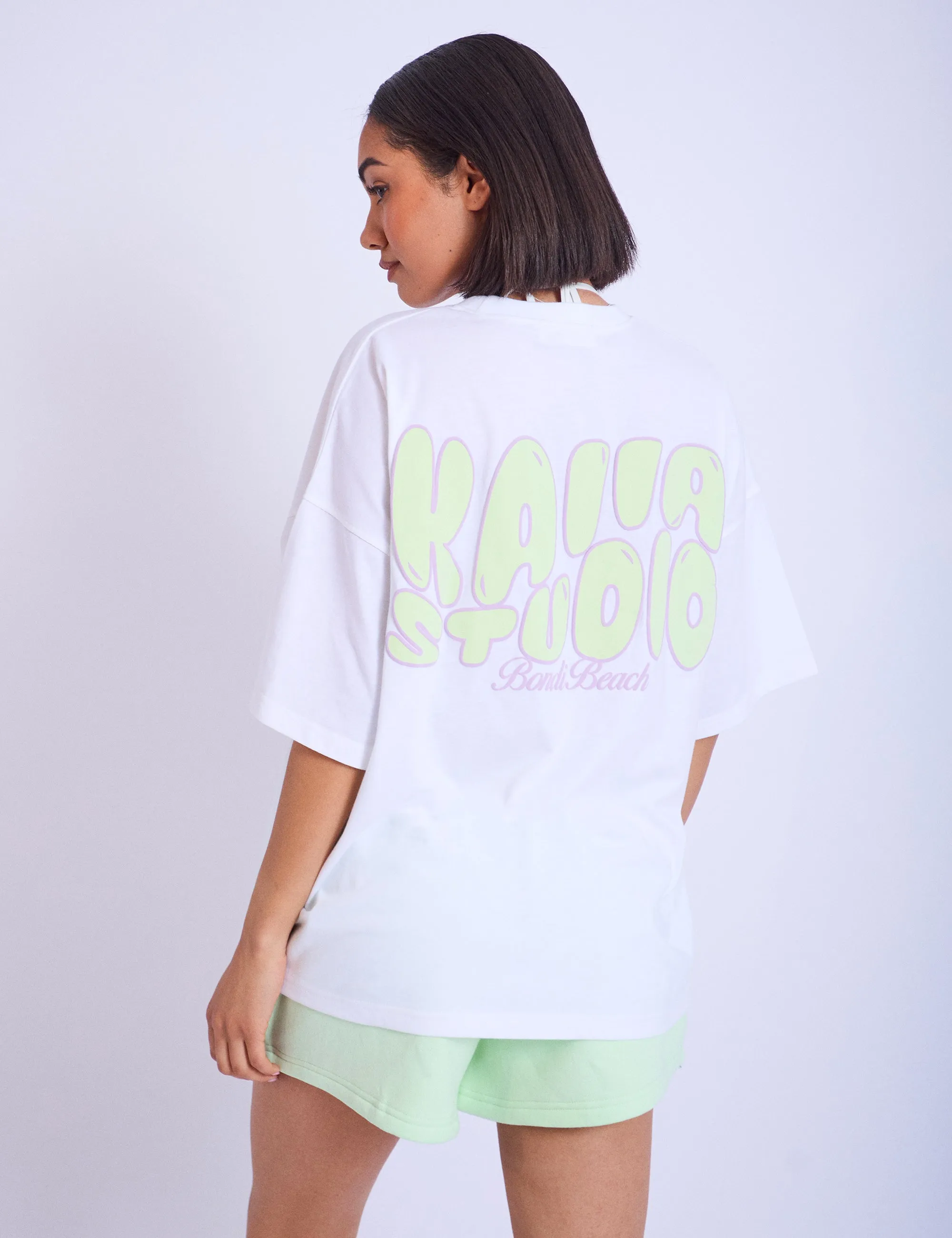 Kaiia Studio Bubble Logo Oversized T-shirt White & Lime sold by Public Desire product image thumbnail 2