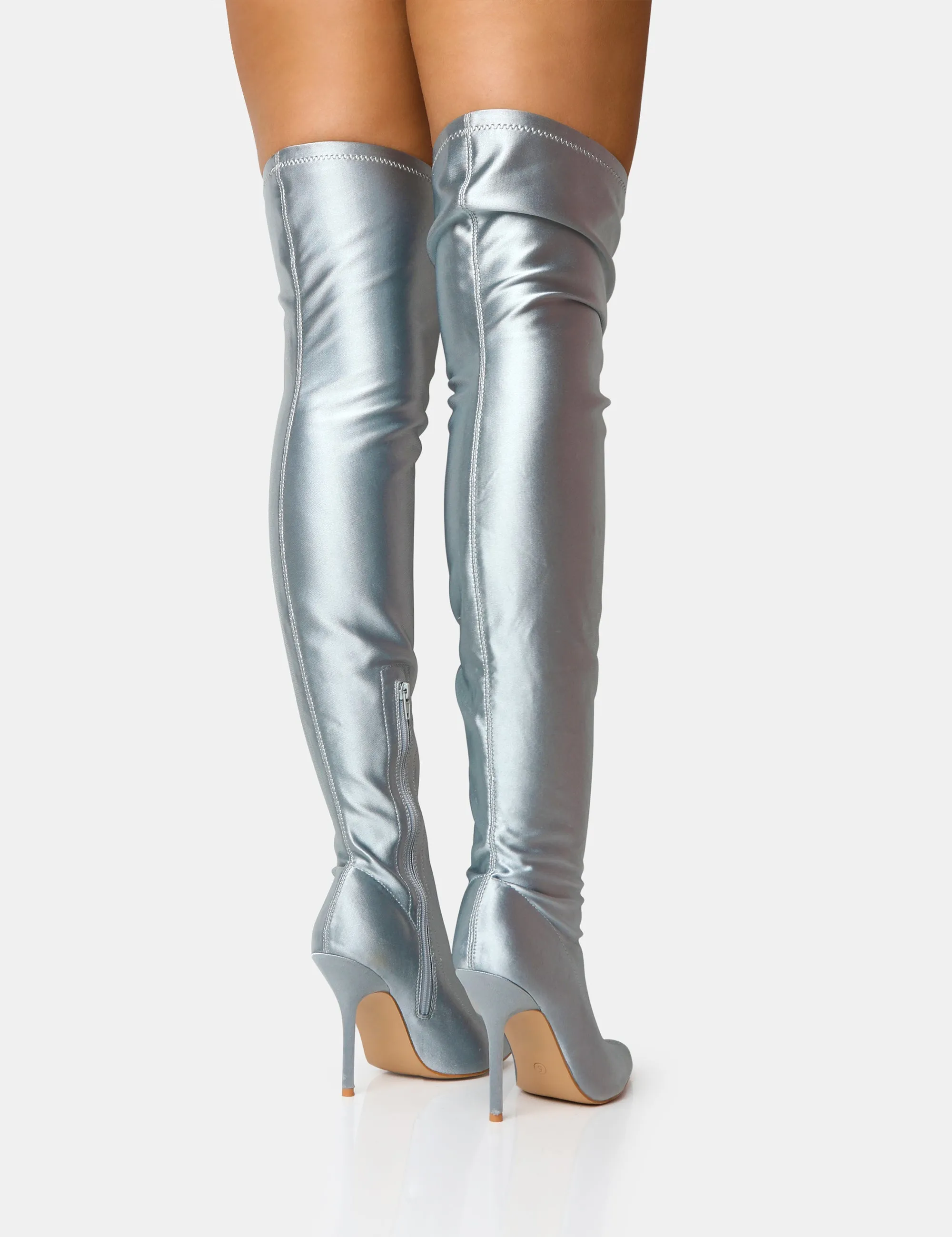 Instinct Silver Lycra Pointed Toe Stiletto Over The Knee Boots sold by Public Desire product image thumbnail 3