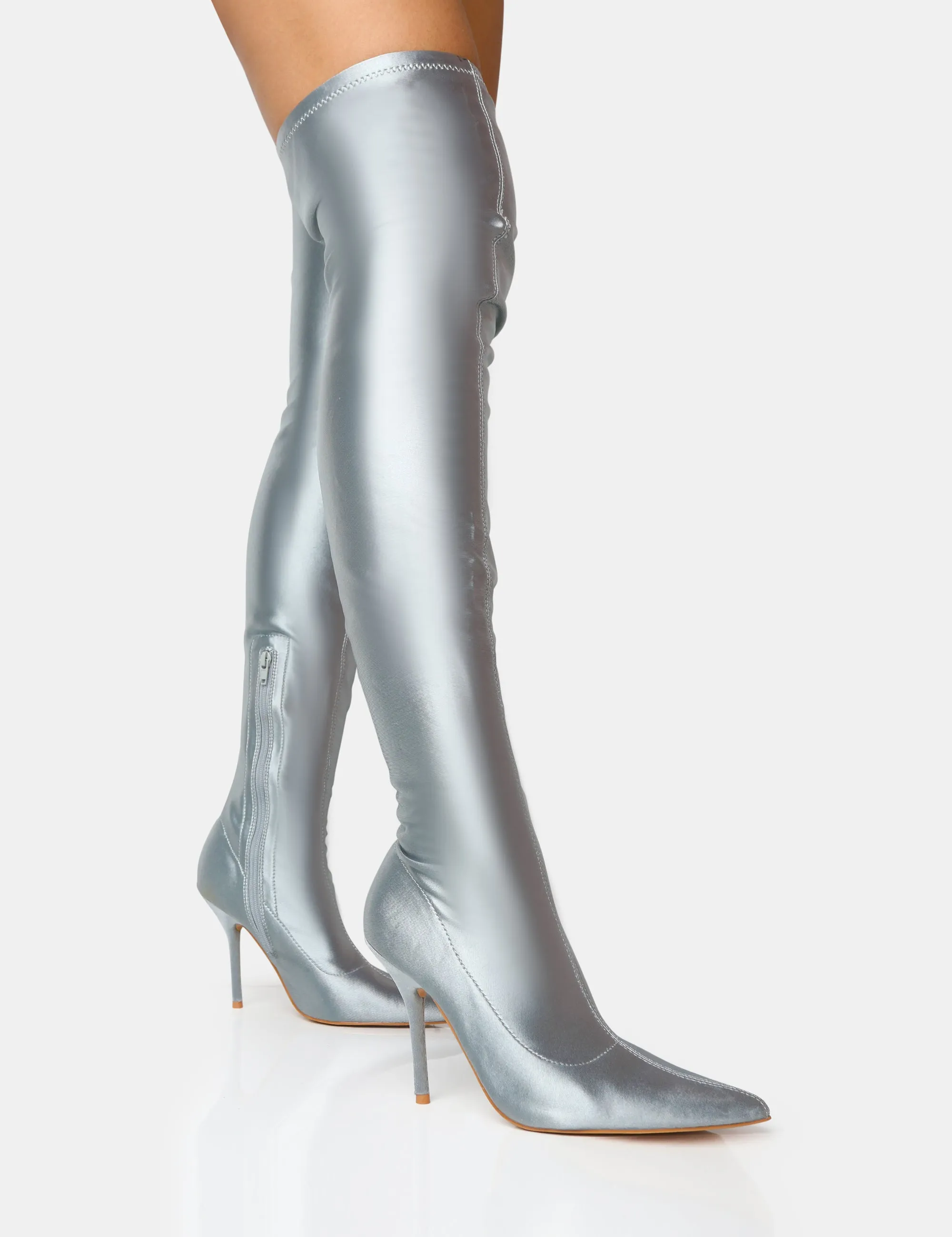 Instinct Silver Lycra Pointed Toe Stiletto Over The Knee Boots sold by Public Desire product image thumbnail 5