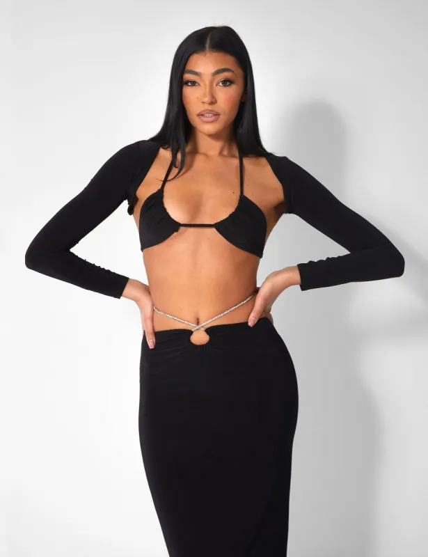 Bikini Top And Shrug Slinky Top Black made by Public Desire