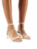 Kiwi Nude Lace Up Clear Perspex Block Heels sold by Public Desire