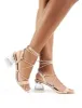 Kiwi Nude Lace Up Clear Perspex Block Heels sold by Public Desire