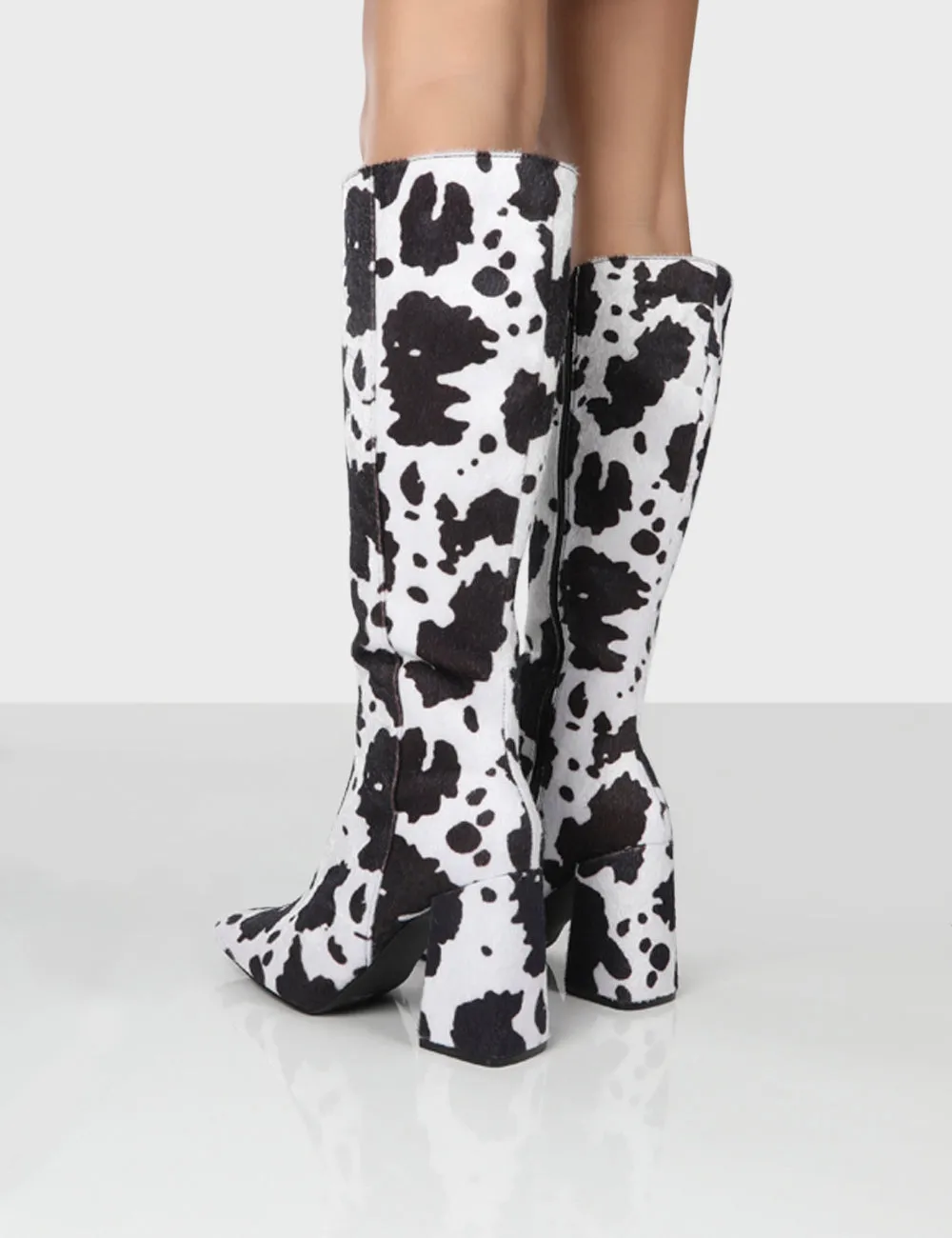 Apology Mono Cow Print Knee High Block Heel Boots sold by Public Desire product image thumbnail 2