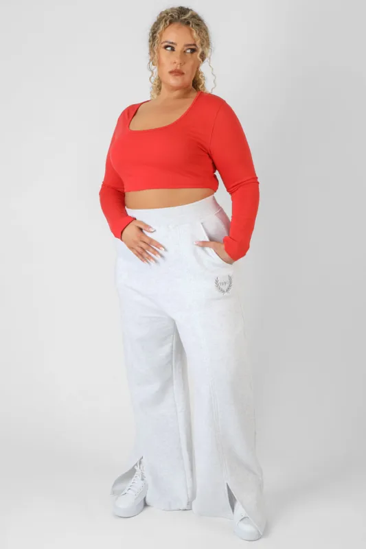 Curve Scoop Neck Long Sleeve Crop Top Red sold by Public Desire