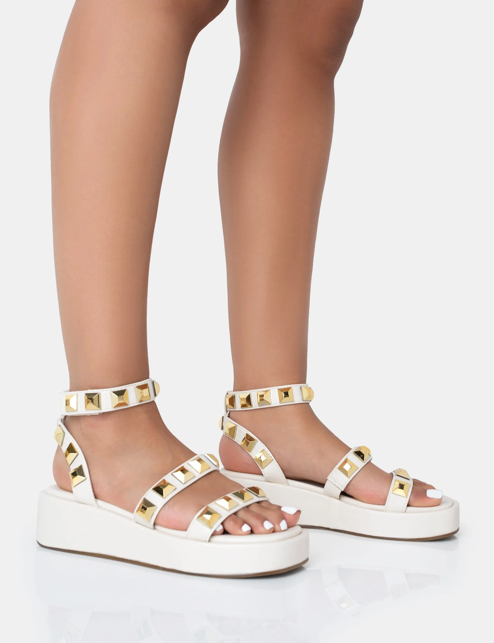 Wade Ecru Studded Strappy Platform Sandals sold by Public Desire