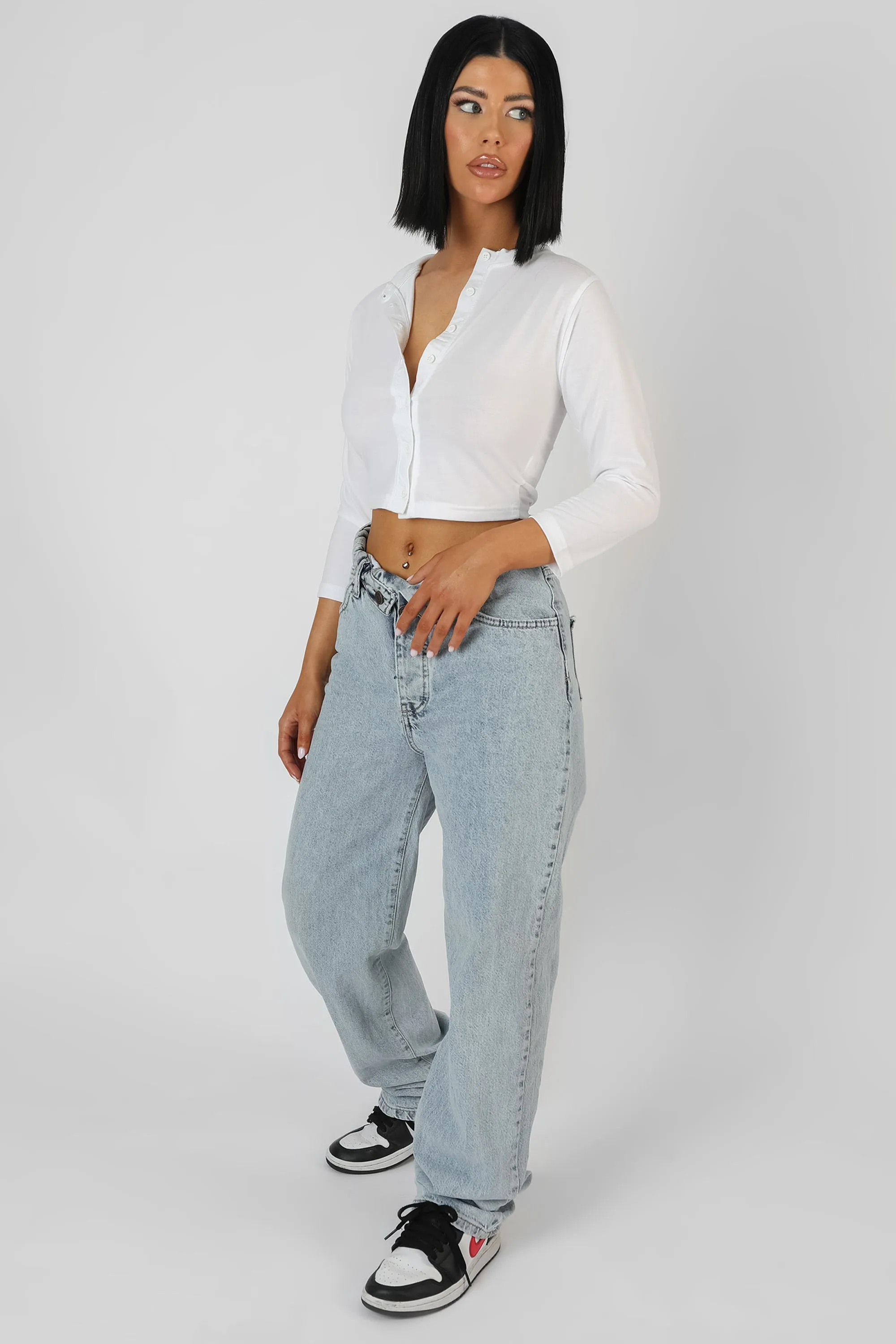 Button Front Long Sleeve Crop Top White sold by Public Desire product image thumbnail 4