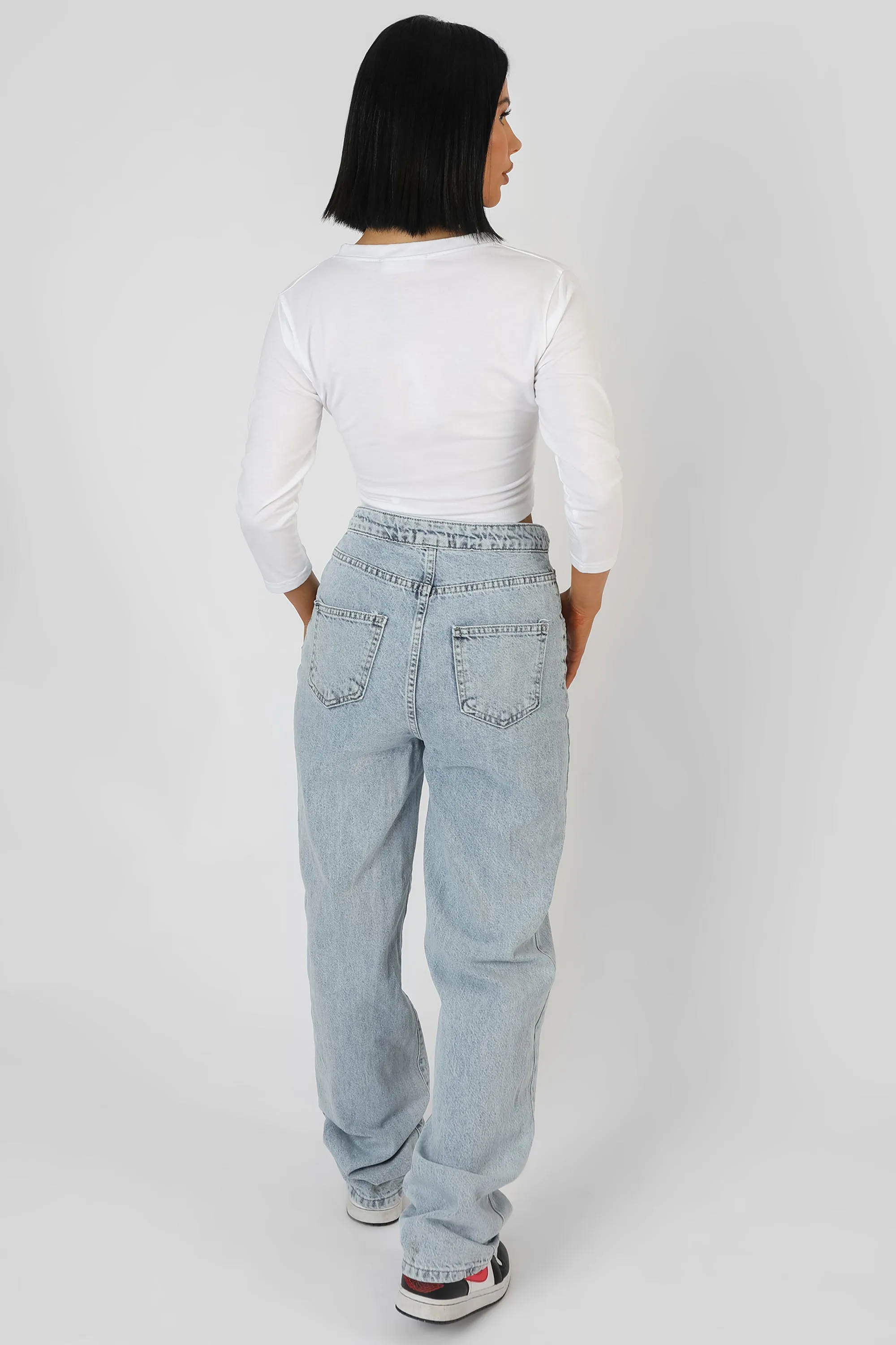 Button Front Long Sleeve Crop Top White sold by Public Desire product image thumbnail 3