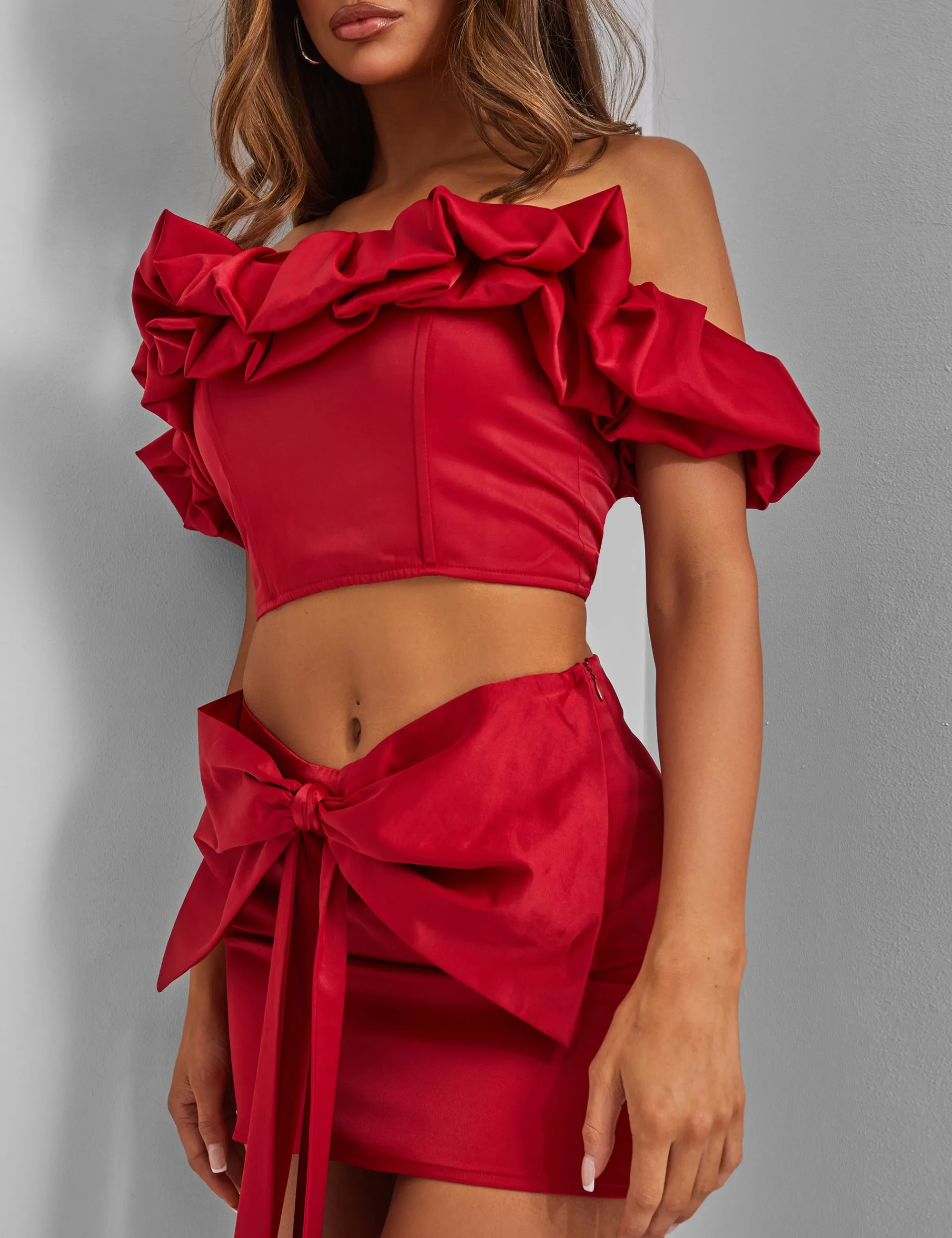 Kaiia Ruffle Bardot Top Co-ord in Red sold by Public Desire product image thumbnail 4