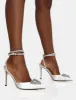 Cupid Off White Satin Diamante Heart Wrap Around Court Stiletto Heels sold by Public Desire