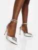 Cupid Off White Satin Diamante Heart Wrap Around Court Stiletto Heels sold by Public Desire