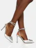 Cupid Off White Satin Diamante Heart Wrap Around Court Stiletto Heels sold by Public Desire